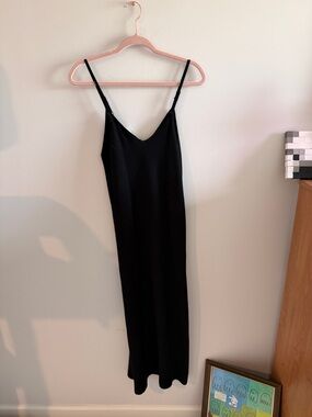 Black Slip Midi Dress with Thin Straps